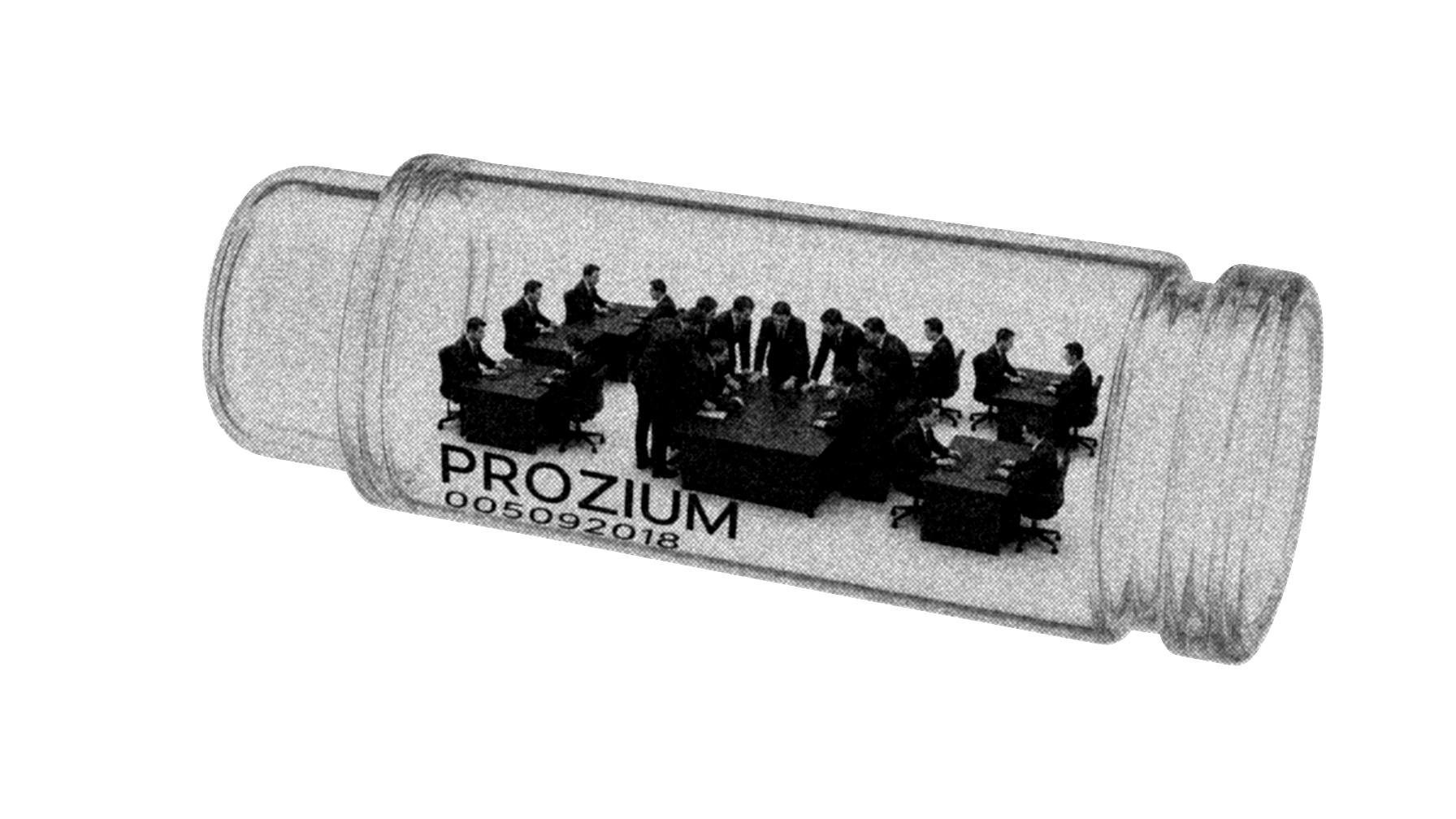 Prozium vial containing a team of agents at work